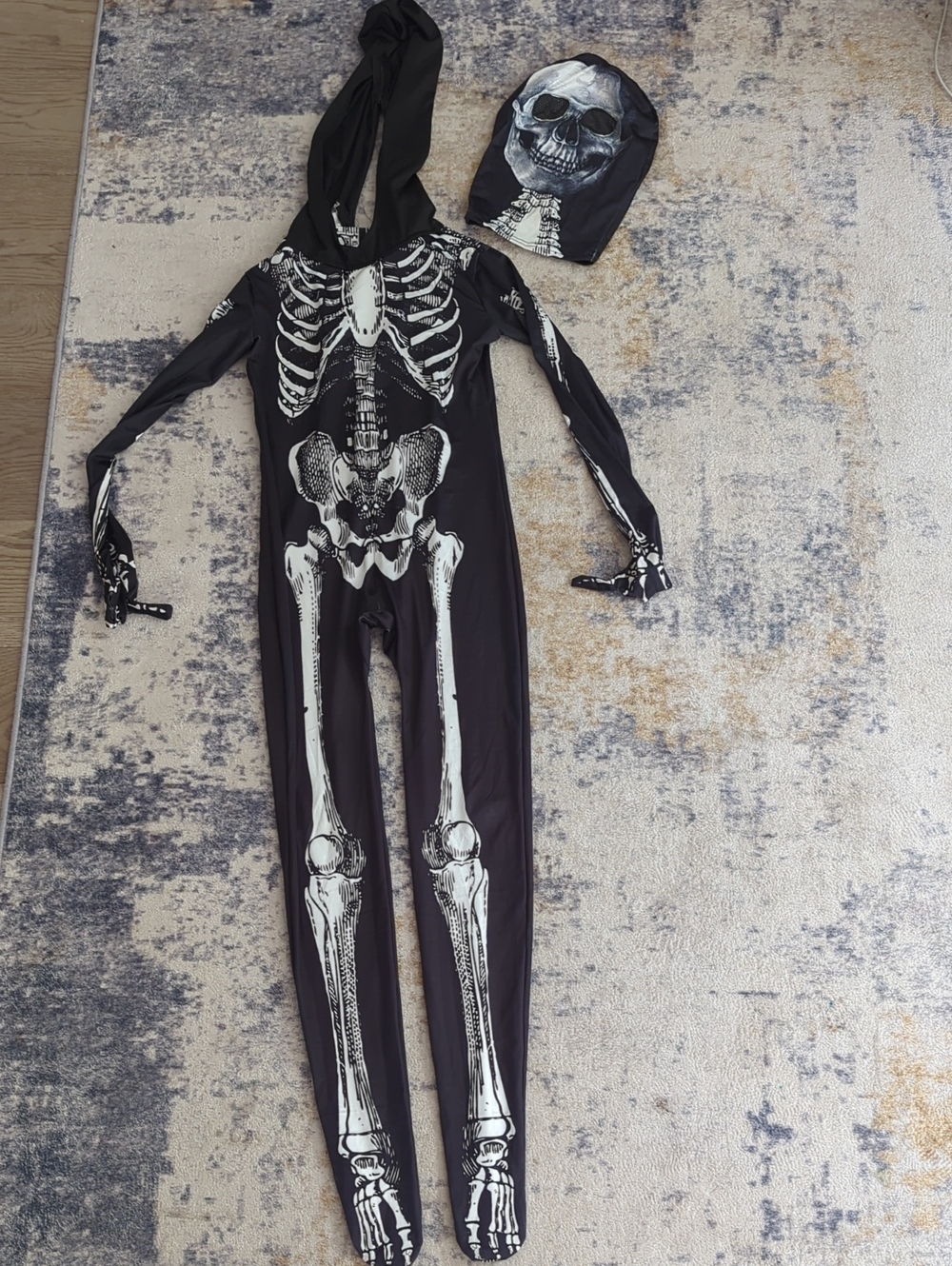 Size M (8-20) Black Skeleton Costume with Hood and Skull Mask